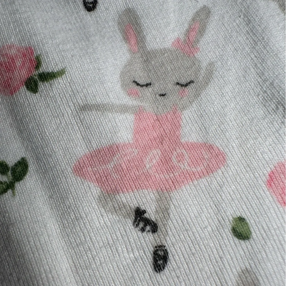 Honest Organic Cotton Gray Ballerina Bunnies Pink Roses Adorable Sweet ~3-6 Mos.